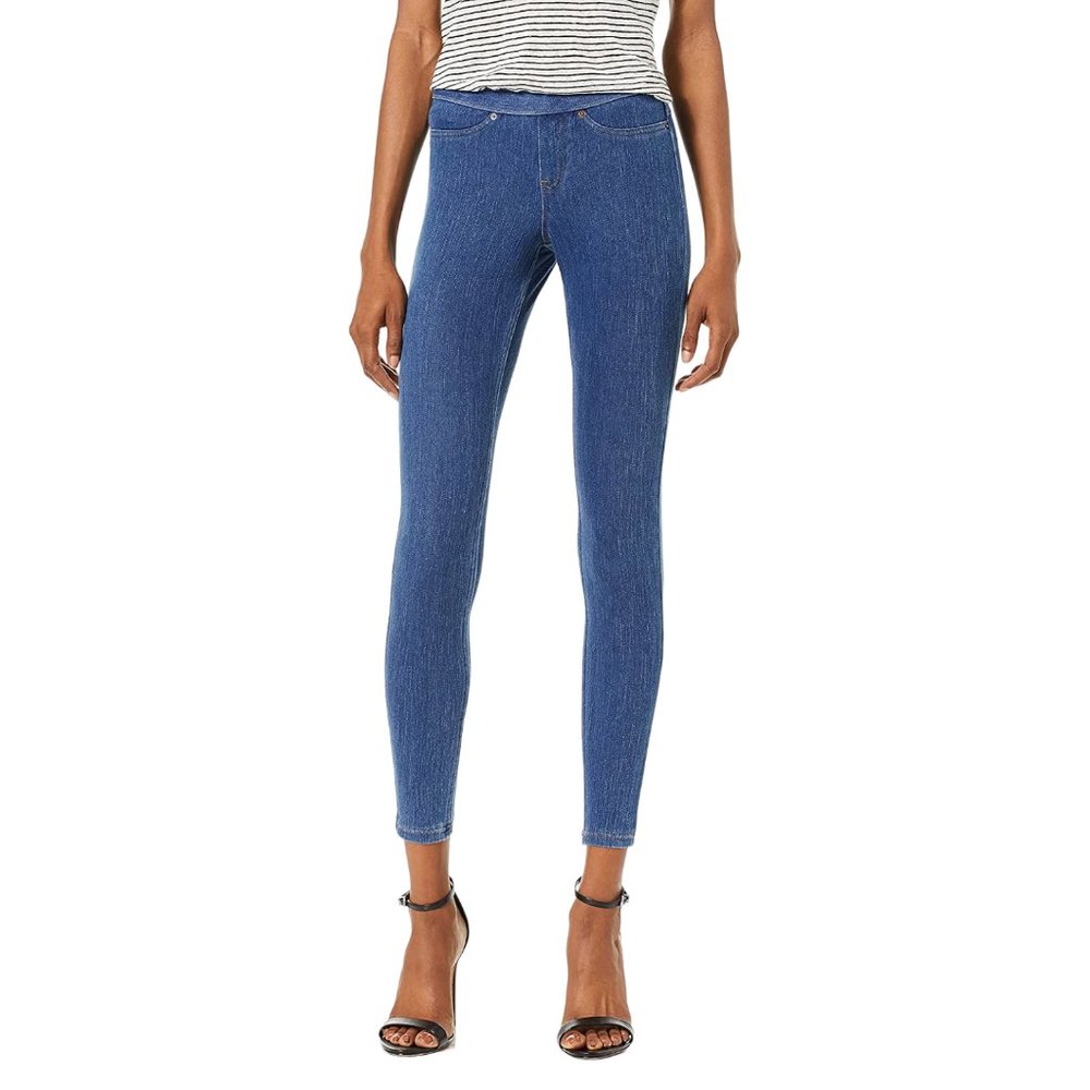 HUE Women's Solid Color Original Jeanz Denim Legging -Blue -Medium Wash Size XS